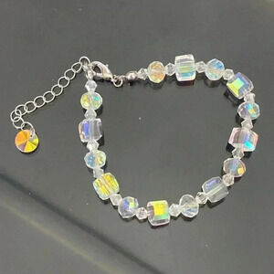 Aurora Borealis Cube Crystal Beaded Bracelet